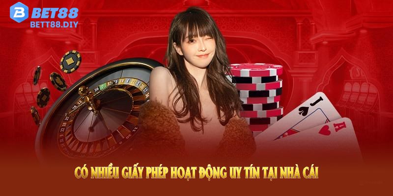 Có nhiều giấy phép hoạt động uy tín tại nhà cái Bet88 trong những năm qua